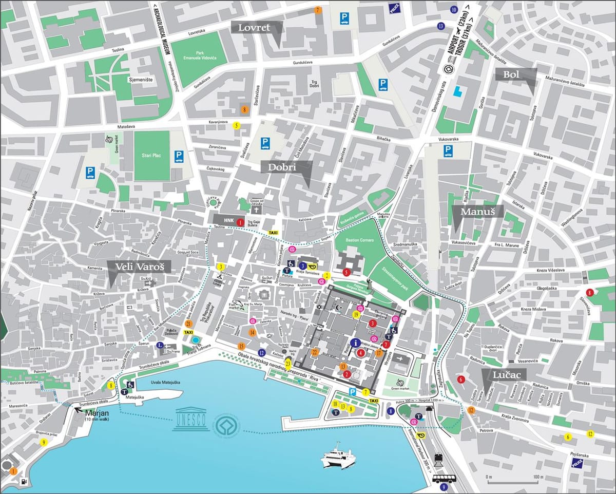 kaart van de oude stad split, kroatië