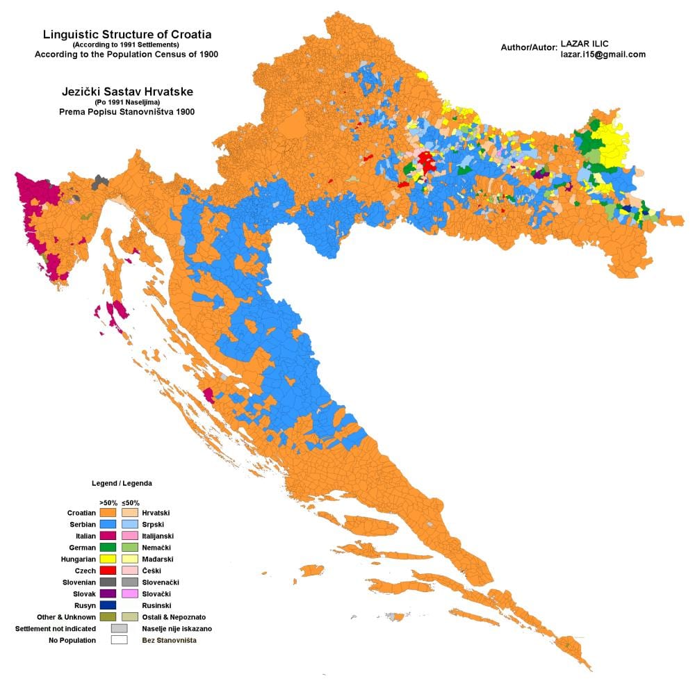 kaart van etnische kaart van kroatië