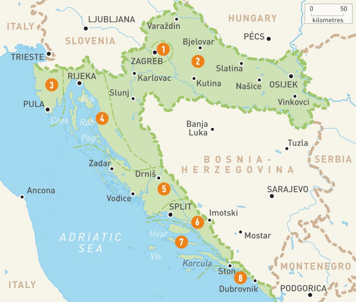 kaart van kroatië en eilanden