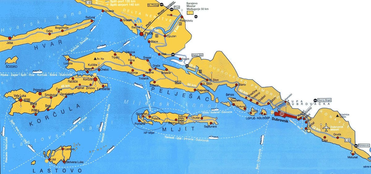 kroatië kaart omgeving van dubrovnik