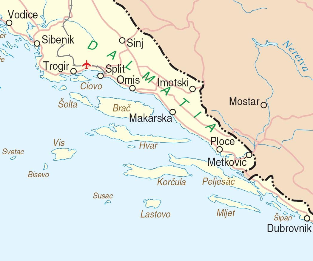 kaart van zuid-kroatië