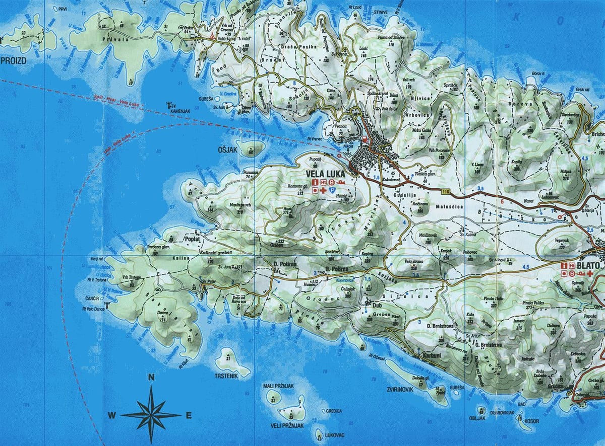 kaart van korcula kroatië