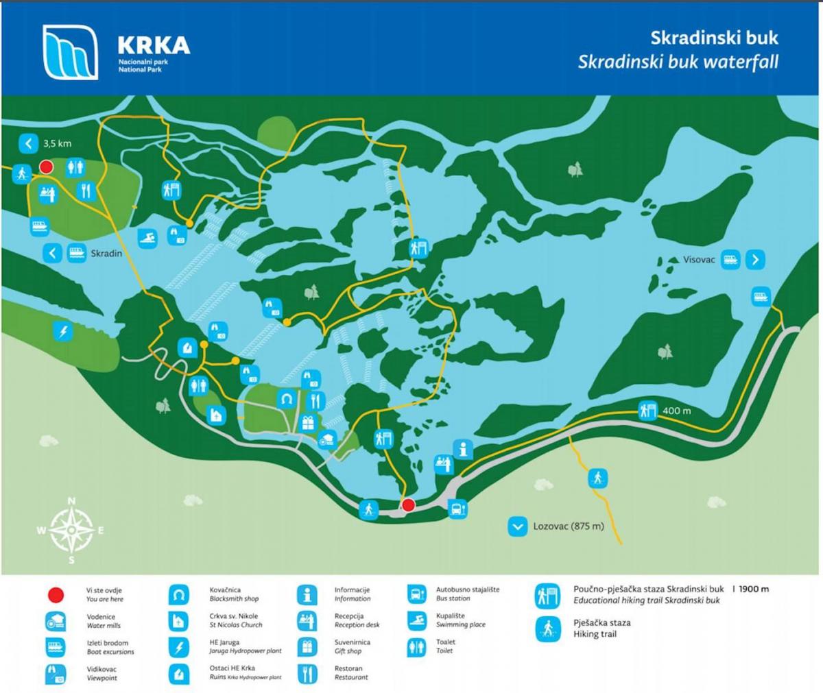 krka het nationaal park van kroatië kaart