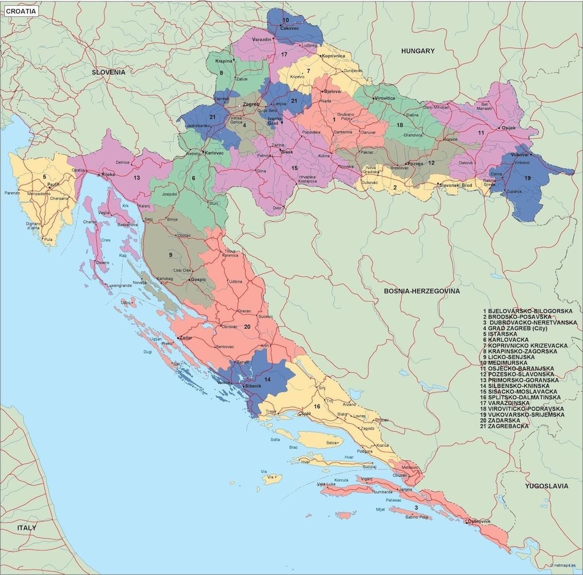 kaart van kroatië politieke 