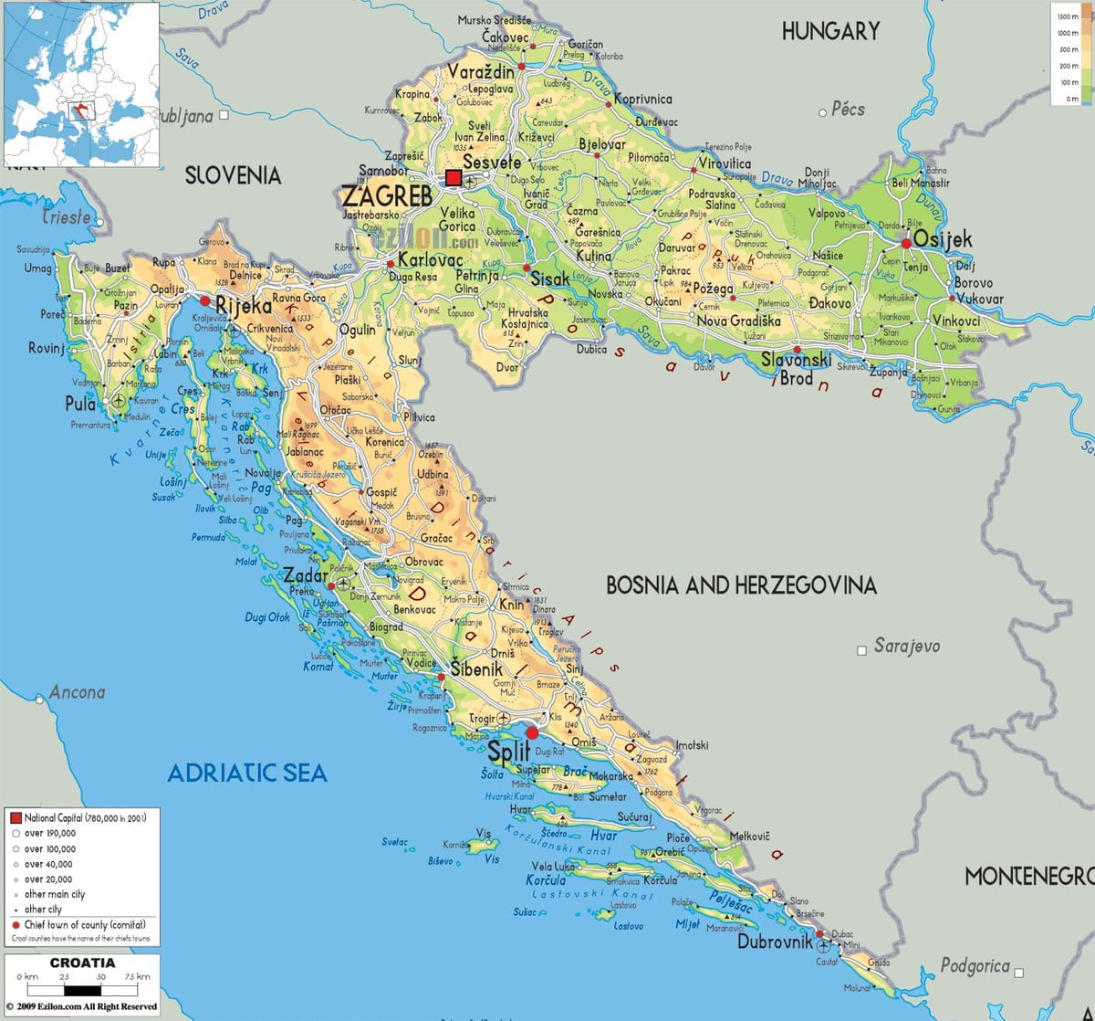 kaart van kroatië rivier