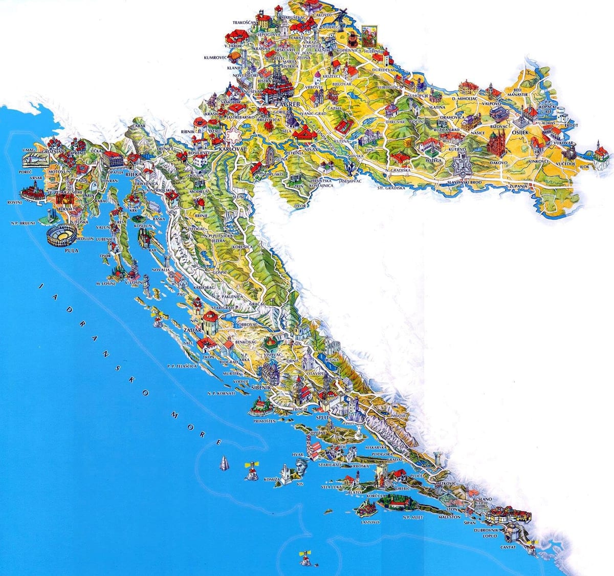 kroatië plaatsen om te bezoeken kaart