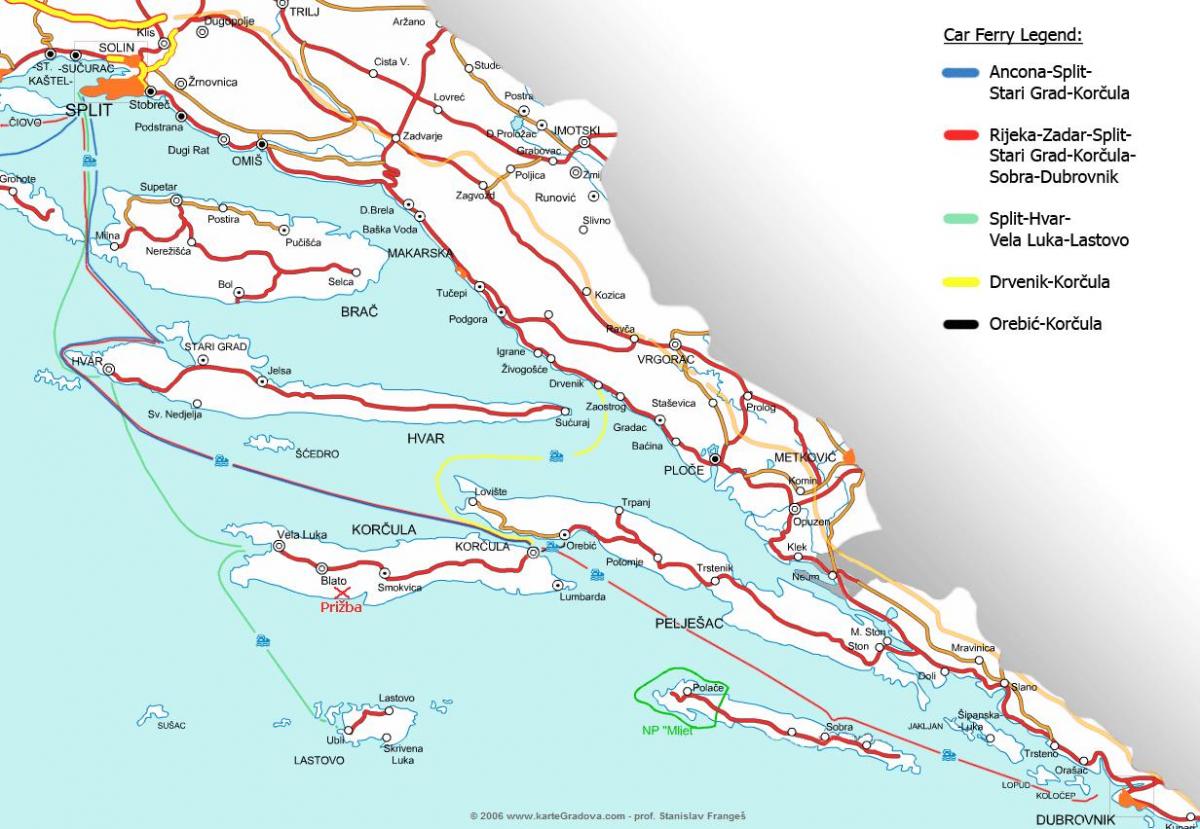 kaart van kroatië ferry