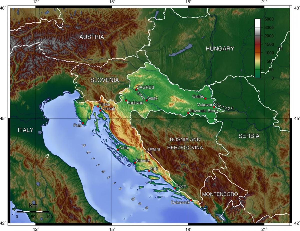 kroatië geografische kaart