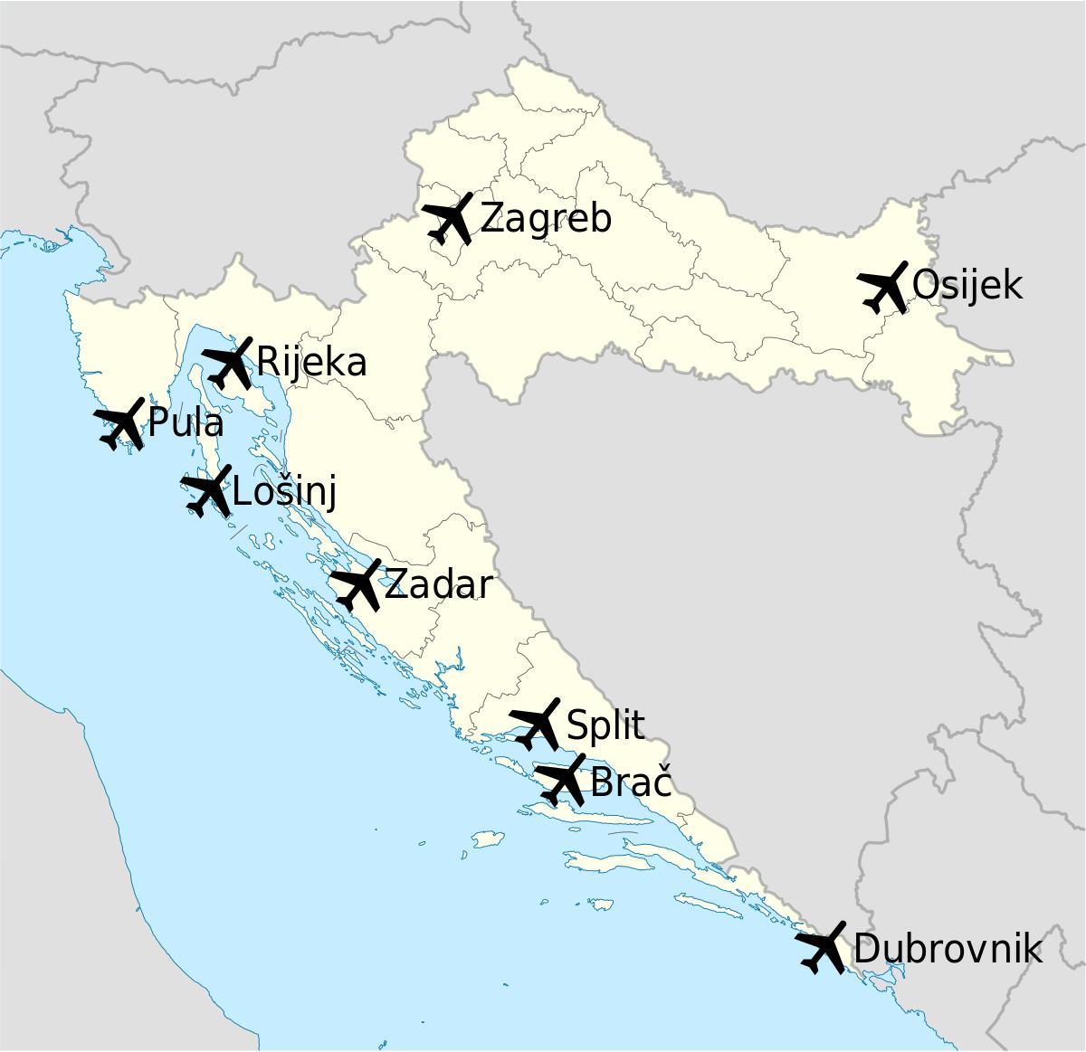 kaart van kroatië zien luchthavens