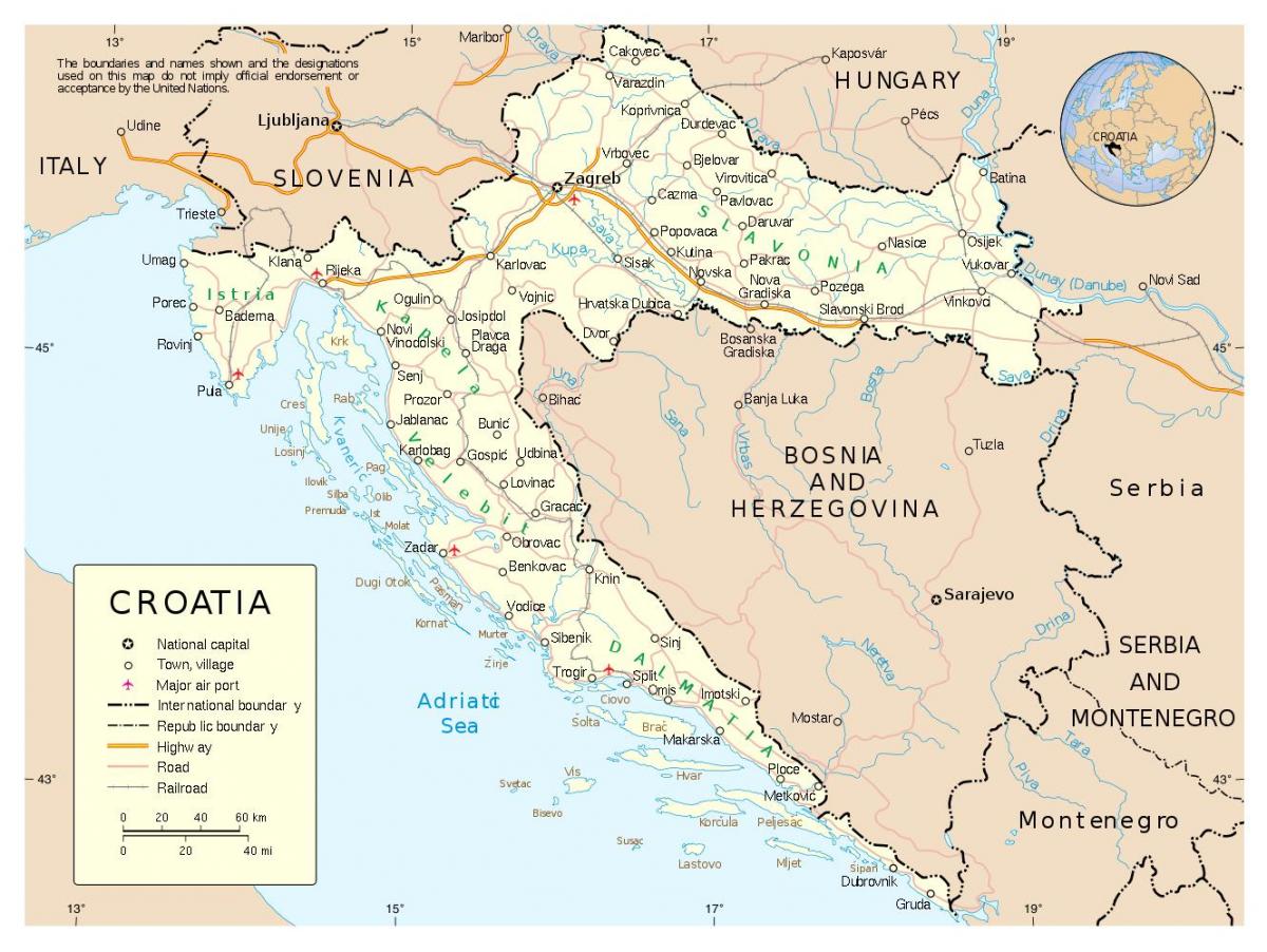 kaart van kroatië met steden