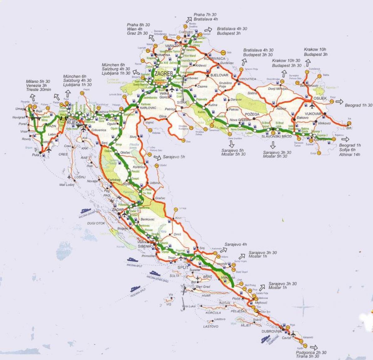 gedetailleerde wegenkaart van kroatië