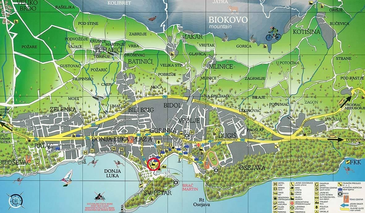 kaart van makarska in kroatië