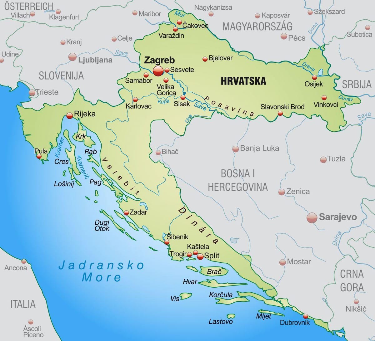 het noorden van kroatië kaart
