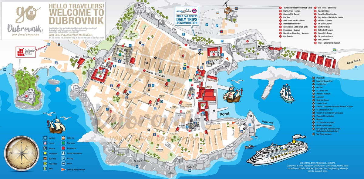 kaart van de oude binnenstad van dubrovnik kroatië